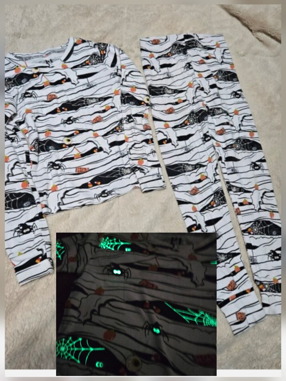 Halloween Mummy Pajamas, pj set top and bottom glow in the dark pjs - Size 6